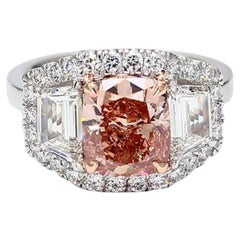 GIA Certified Natural 2.76 Carat Pink Cushion and White Diamond Platinum Ring
