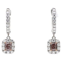 GIA Certified Natural .29 Carats Pink Radiants and White Diamond Gold Drop Earri