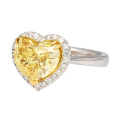 GIA Certified Natural 3.32 Carat Fancy Intense Yellow Heart Cut Diamond Ring
