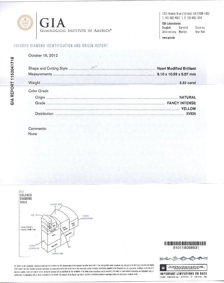 GIA-zertifizierter natürlicher 3,32 Karat intensiv gelber Diamantring mit Herzschliff im Angebot 2