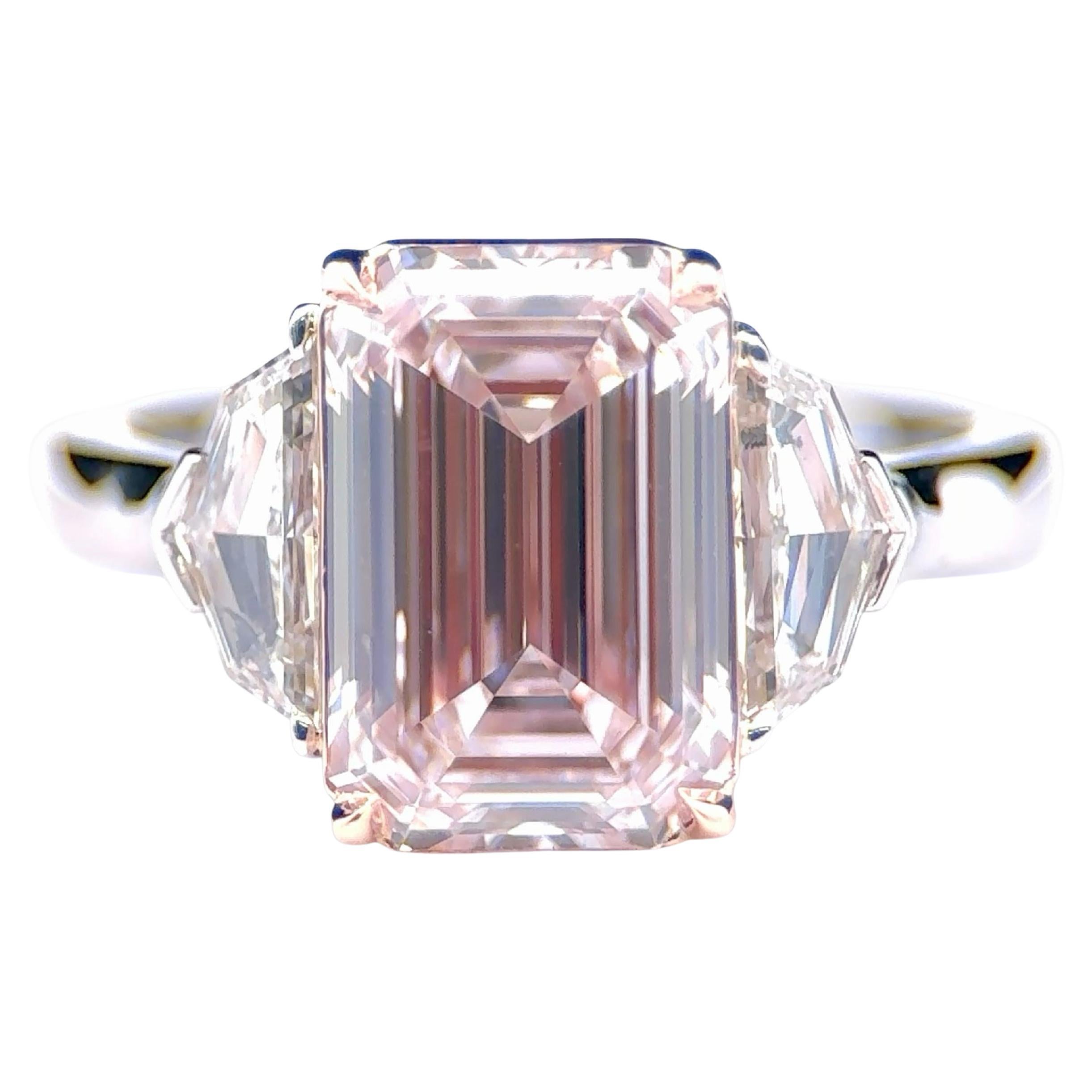 GIA Certified Natural 3.92 Carat Emerald Cut Pink Diamond Type IIA Ring