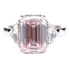 GIA Certified Natural 3.92 Carat Emerald Cut Pink Diamond Type IIA Ring
