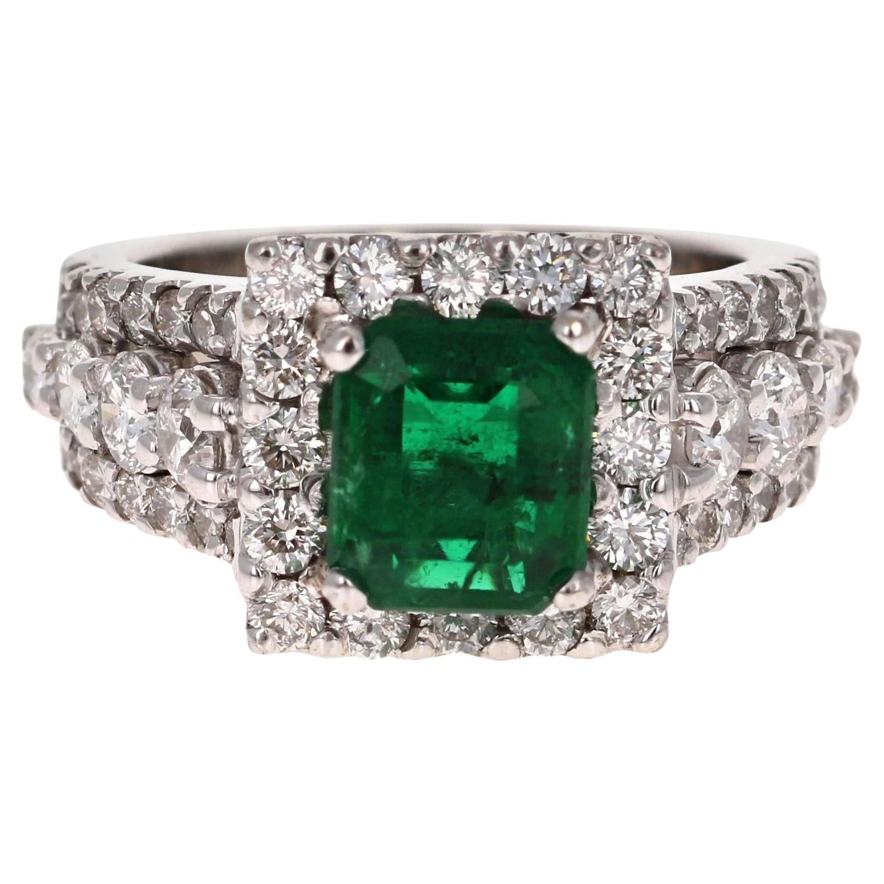 GIA Certified Natural 3.96 Carat Emerald Diamond 18 Karat White Gold Ring