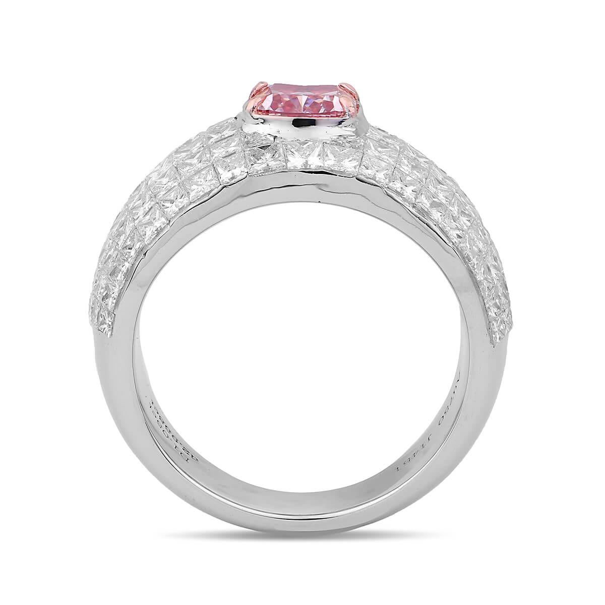 Cushion Cut GIA Certified Natural 4.02 Fancy Pink Diamond 18 Karat White Gold Cocktail Ring For Sale