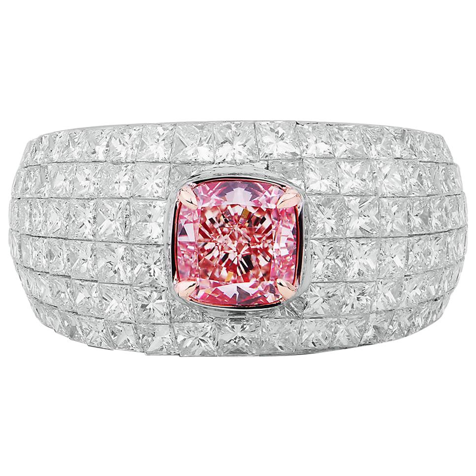 GIA Certified Natural 4.02 Fancy Pink Diamond 18 Karat White Gold Cocktail Ring For Sale