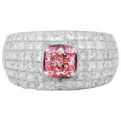 GIA Certified Natural 4.02 Fancy Pink Diamond 18 Karat White Gold Cocktail Ring