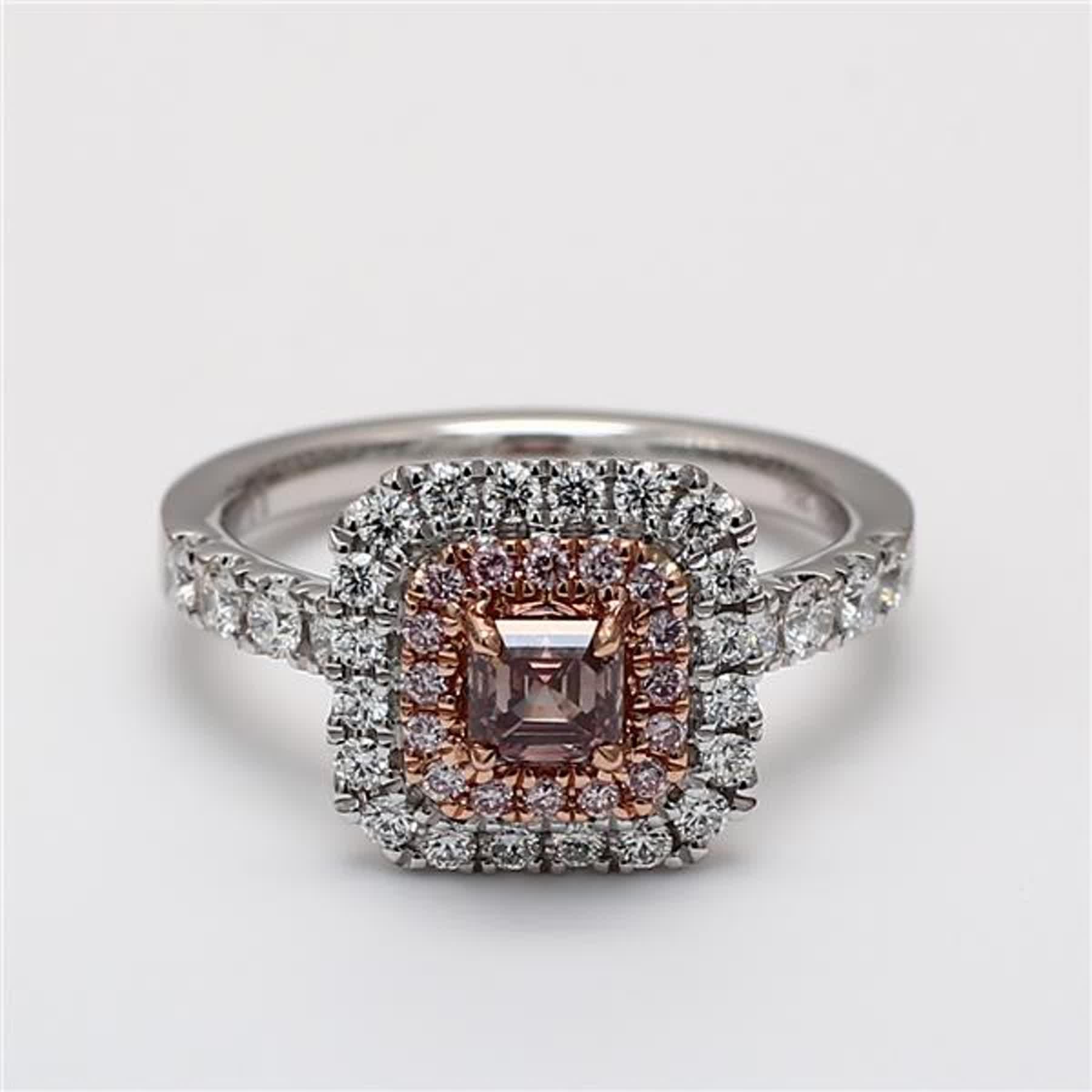 RareGemWorld's classic GIA certified diamond ring. Mounted in a beautiful 18K Rose and White Gold and Platinum setting with a natural asscher cut pink diamond. The pink diamond is surrounded by round natural pink diamond melee and round natural