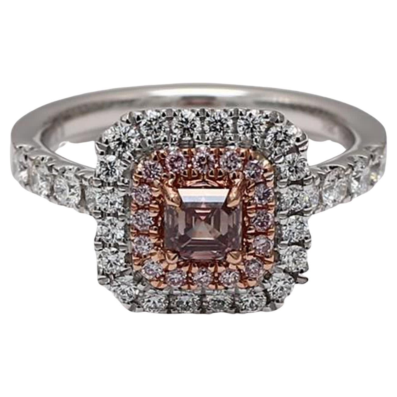GIA Certified Natural Pink Asscher and White Diamond 1.20 Carat TW Plat Ring For Sale