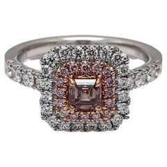 GIA Certified Natural Pink Asscher and White Diamond 1.20 Carat TW Plat Ring