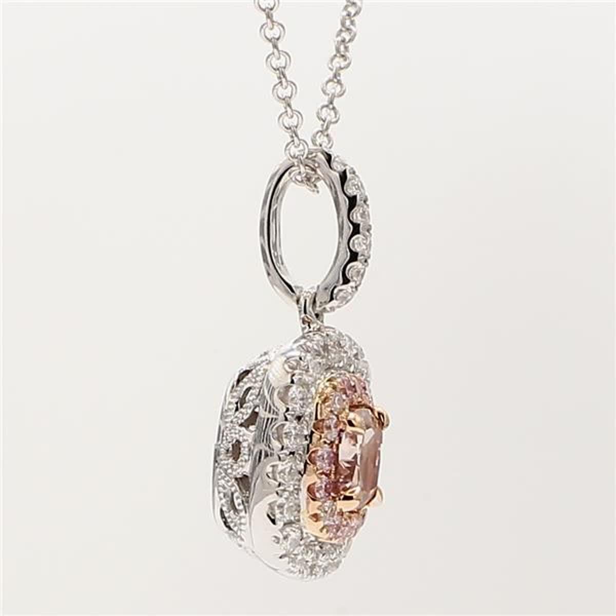 Cushion Cut GIA Certified Natural Pink Cushion and White Diamond .93 Carat TW Gold Pendant For Sale