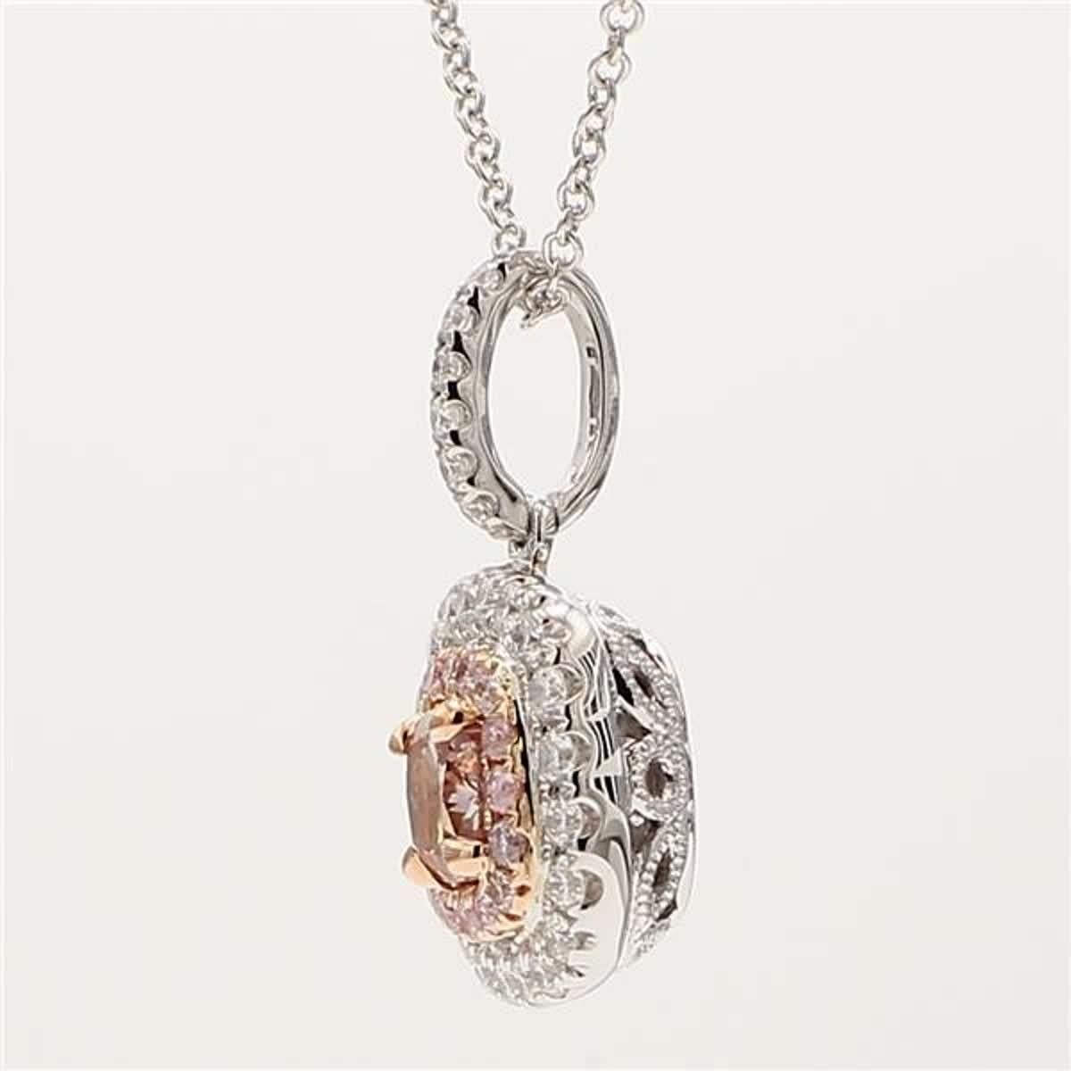 GIA Certified Natural Pink Cushion and White Diamond .93 Carat TW Gold Pendant In New Condition For Sale In New York, NY