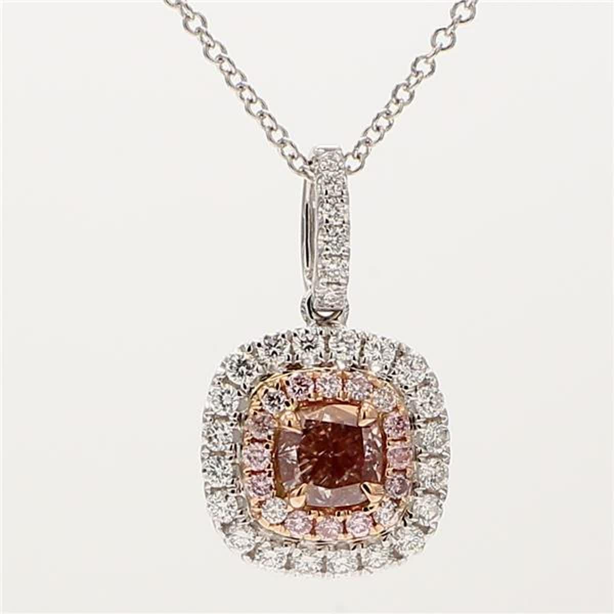 GIA Certified Natural Pink Cushion and White Diamond .93 Carat TW Gold Pendant For Sale 1