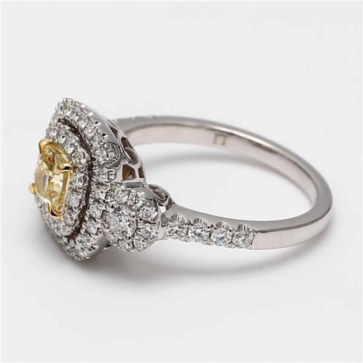 Contemporary GIA Certified Natural Yellow Cushion and White Diamond 1.47 Carat TW Plat Ring