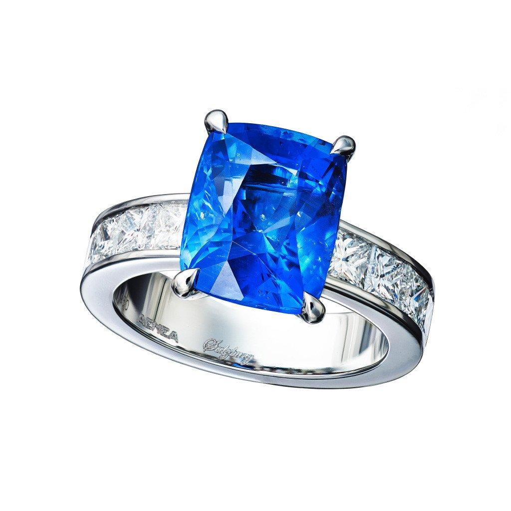 GIA Certified 7, 03 Carat Sapphire Diamond Platinum Engagement Ring AENEA  For Sale