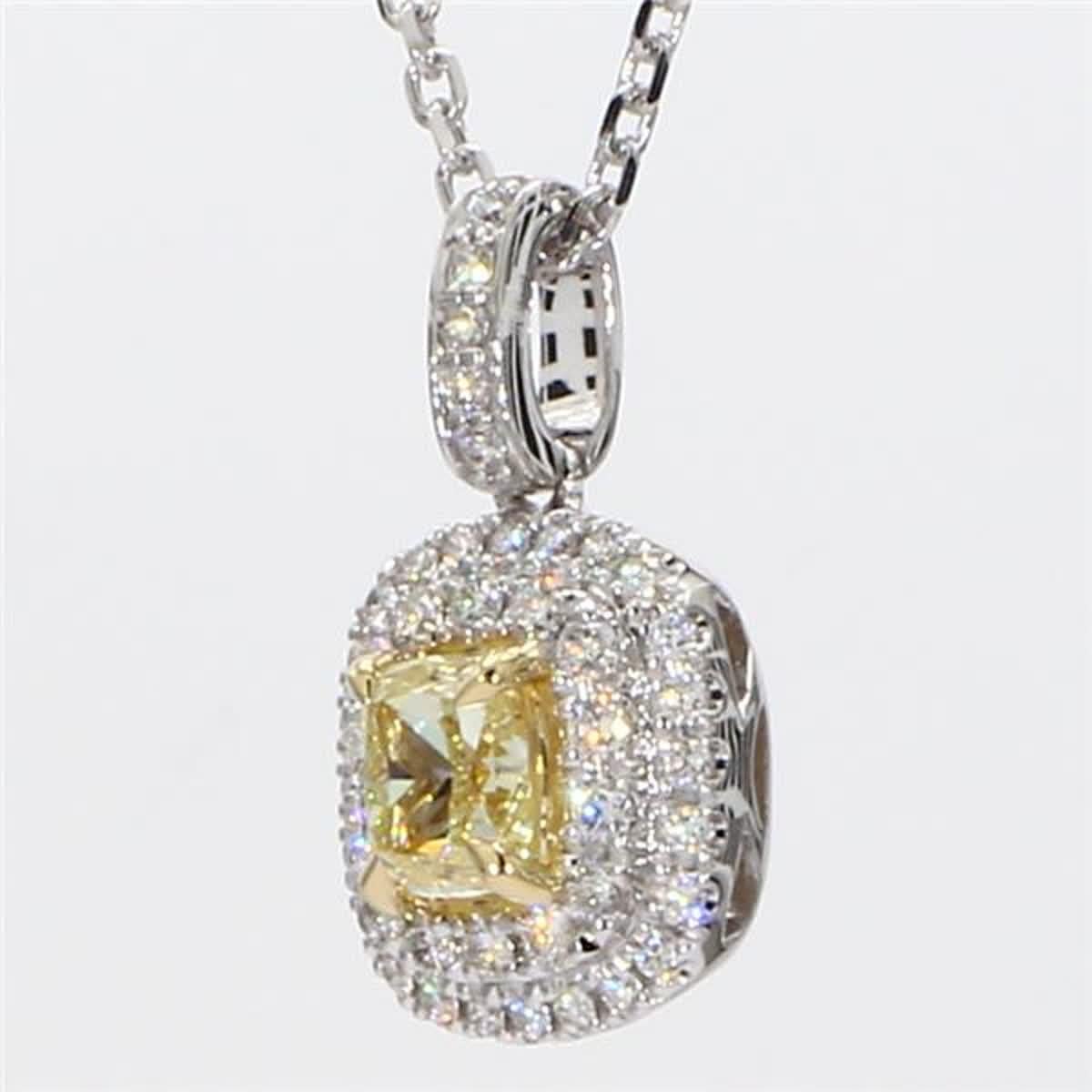 Contemporary GIA Certified Natural Yellow Cushion and White Diamond 1.00 Carat Gold Pendant For Sale
