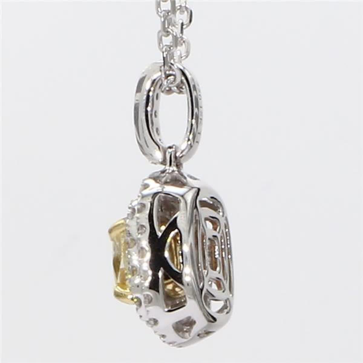 Cushion Cut GIA Certified Natural Yellow Cushion and White Diamond 1.00 Carat Gold Pendant For Sale