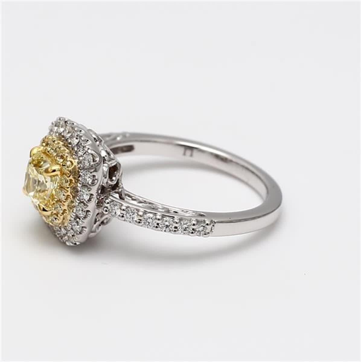 Contemporary GIA Certified Natural Yellow Cushion and White Diamond 1.28 Carat TW Plat Ring