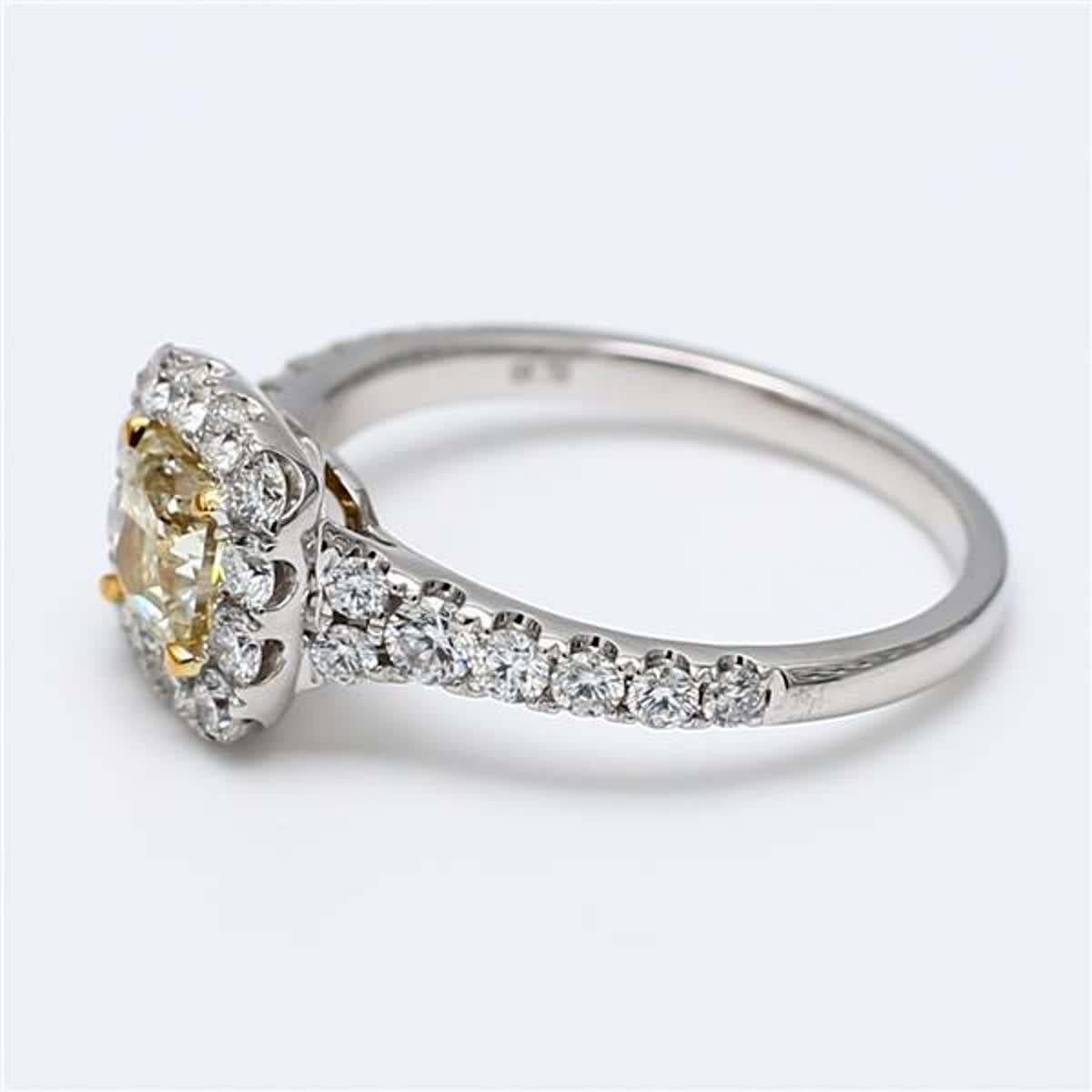 Contemporary GIA Certified Natural Yellow Cushion and White Diamond 1.59 Carat TW Gold Ring For Sale