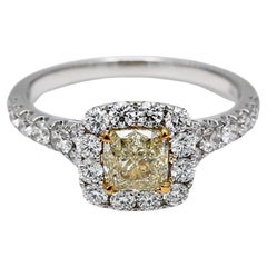 GIA Certified Natural Yellow Cushion and White Diamond 1.59 Carat TW Gold Ring