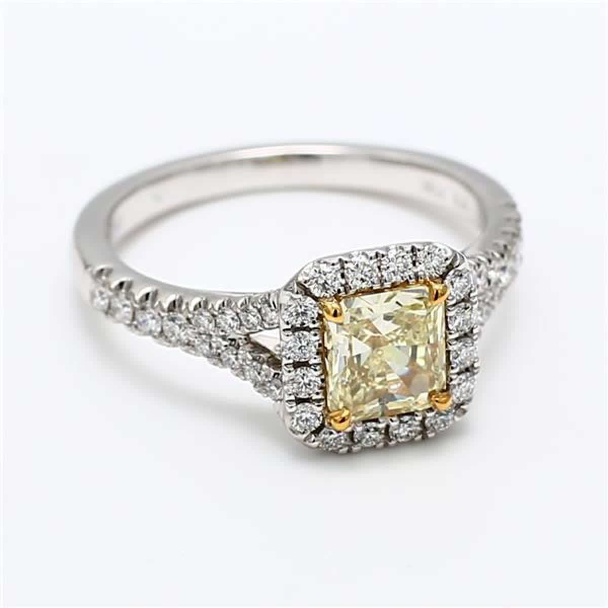 GIA Certified Natural Yellow Radiant and White Diamond 1.25 Carat TW Plat Ring In New Condition In New York, NY