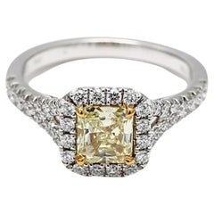 GIA Certified Natural Yellow Radiant and White Diamond 1.25 Carat TW Plat Ring