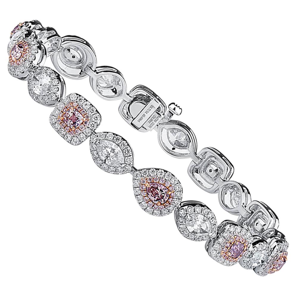 GIA Certified Natural 8.21 Carat Fancy Pink White Diamond White Gold Bracelet For Sale