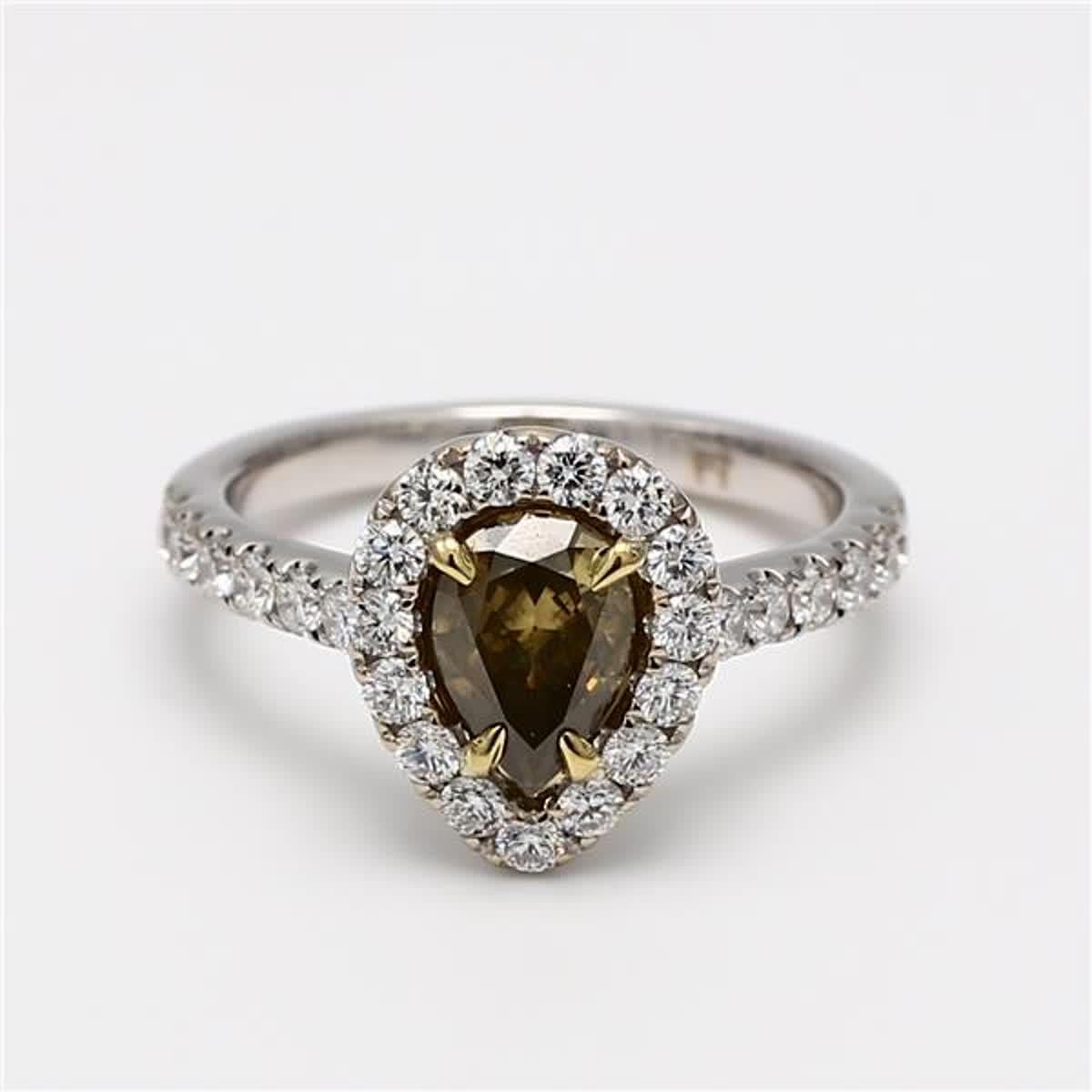 RareGemWorld's classic GIA certified diamond ring. Mounted in a beautiful 18K Yellow and White Gold setting with a natural pear cut brown diamond. The brown diamond is surrounded by small round natural white diamond melee. This ring is guaranteed to