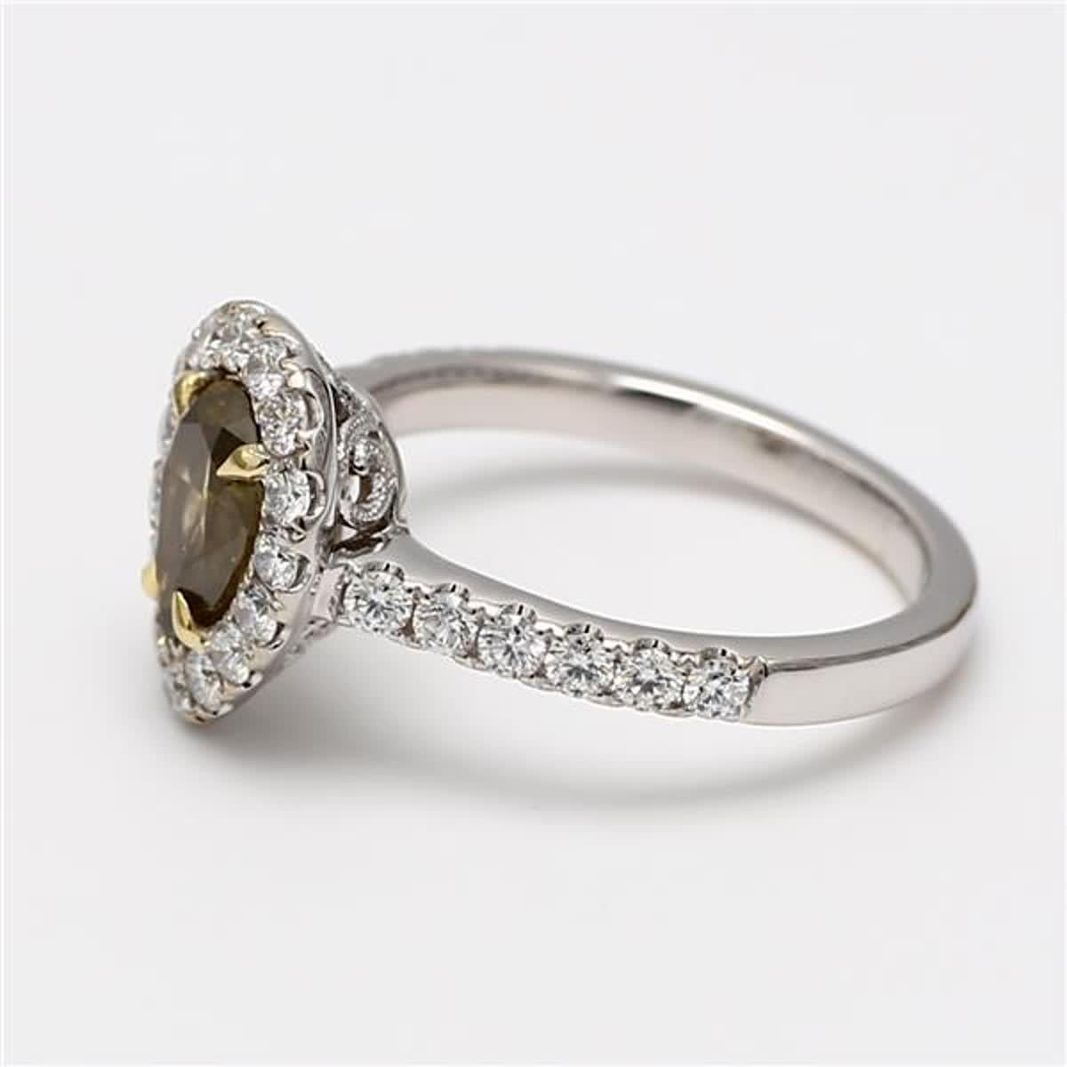 Contemporary GIA Certified Natural Brown Pear and White Diamond 1.53 Carat TW Gold Ring