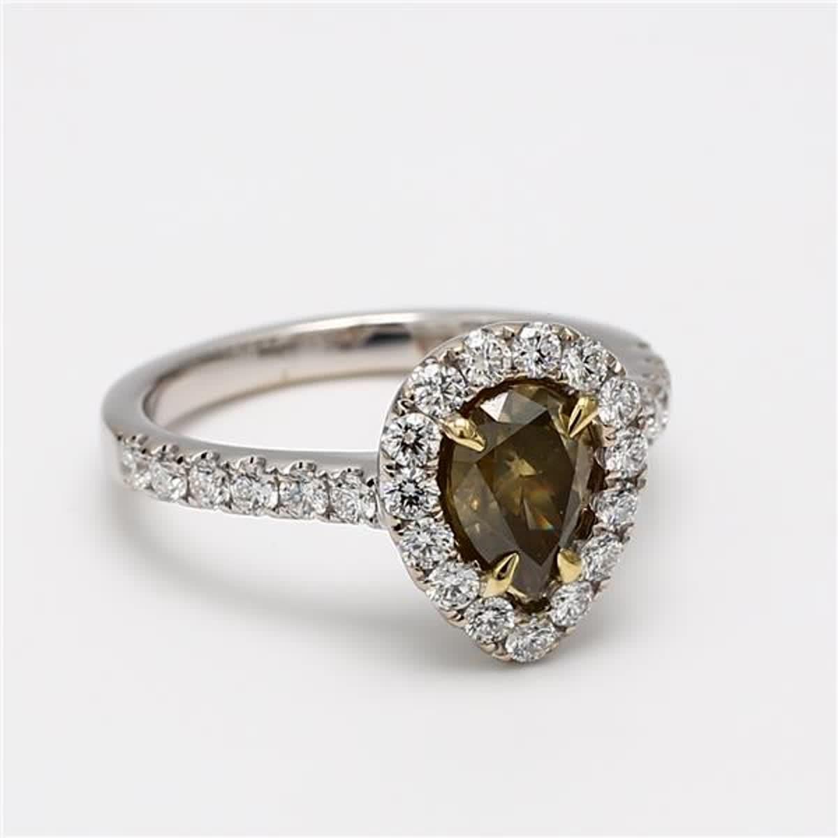 GIA Certified Natural Brown Pear and White Diamond 1.53 Carat TW Gold Ring 1