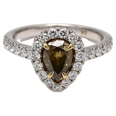 GIA Certified Natural Brown Pear and White Diamond 1.53 Carat TW Gold Ring