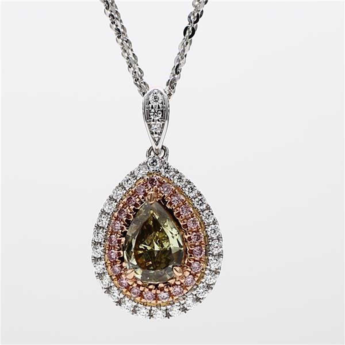 Women's GIA Certified Natural Brown Pear and White Diamond 1.15 Carat TW Gold Pendant For Sale