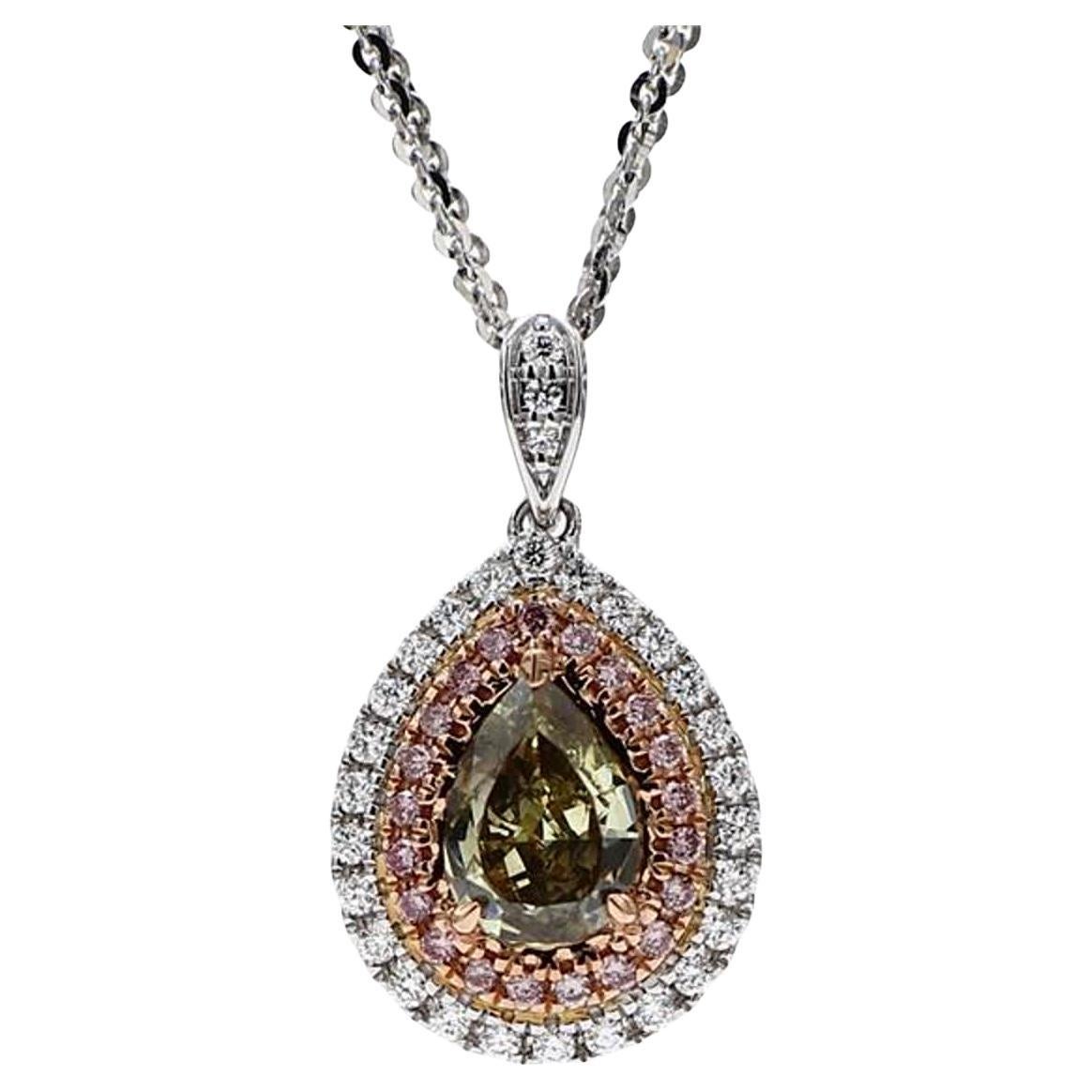 GIA Certified Natural Brown Pear and White Diamond 1.15 Carat TW Gold Pendant For Sale