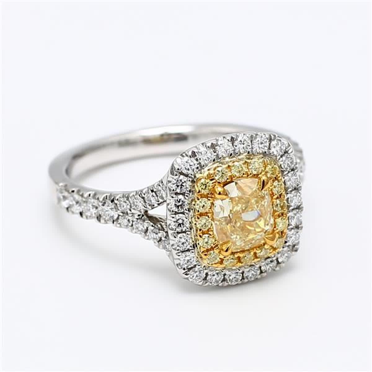 GIA Certified Natural Yellow Cushion and White Diamond 1.51 Carat TW Plat Ring In New Condition For Sale In New York, NY