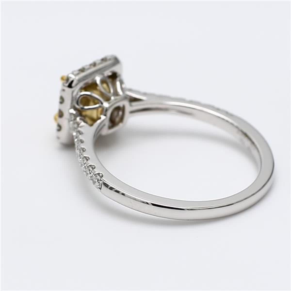 Cushion Cut GIA Certified Natural Yellow Radiant and White Diamond 1.36 Carat TW Plat Ring