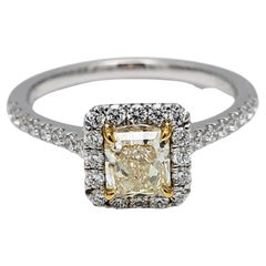 GIA Certified Natural Yellow Radiant and White Diamond 1.36 Carat TW Plat Ring