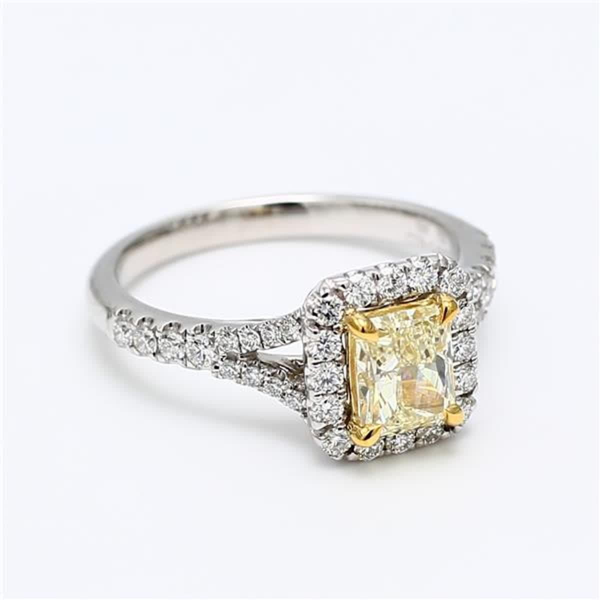 GIA Certified Natural Yellow Radiant and White Diamond 1.41 Carat TW Plat Ring For Sale 1