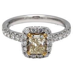 GIA Certified Natural Yellow Radiant and White Diamond 1.51 Carat TW Plat Ring