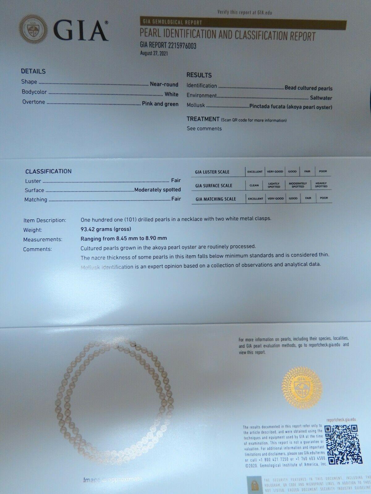 Collier sans fin de perles Akoya naturelles certifiées par le GIA 1
