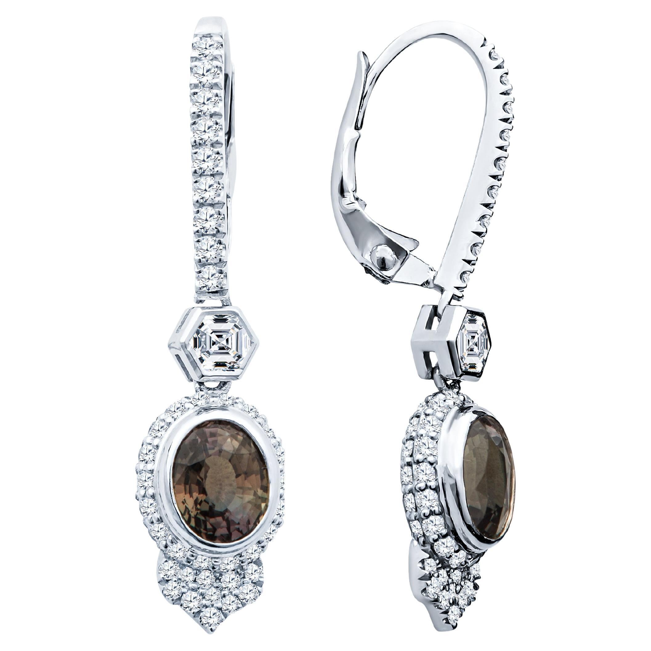 GIA Certified Natural Alexandrite and Diamond Earrings