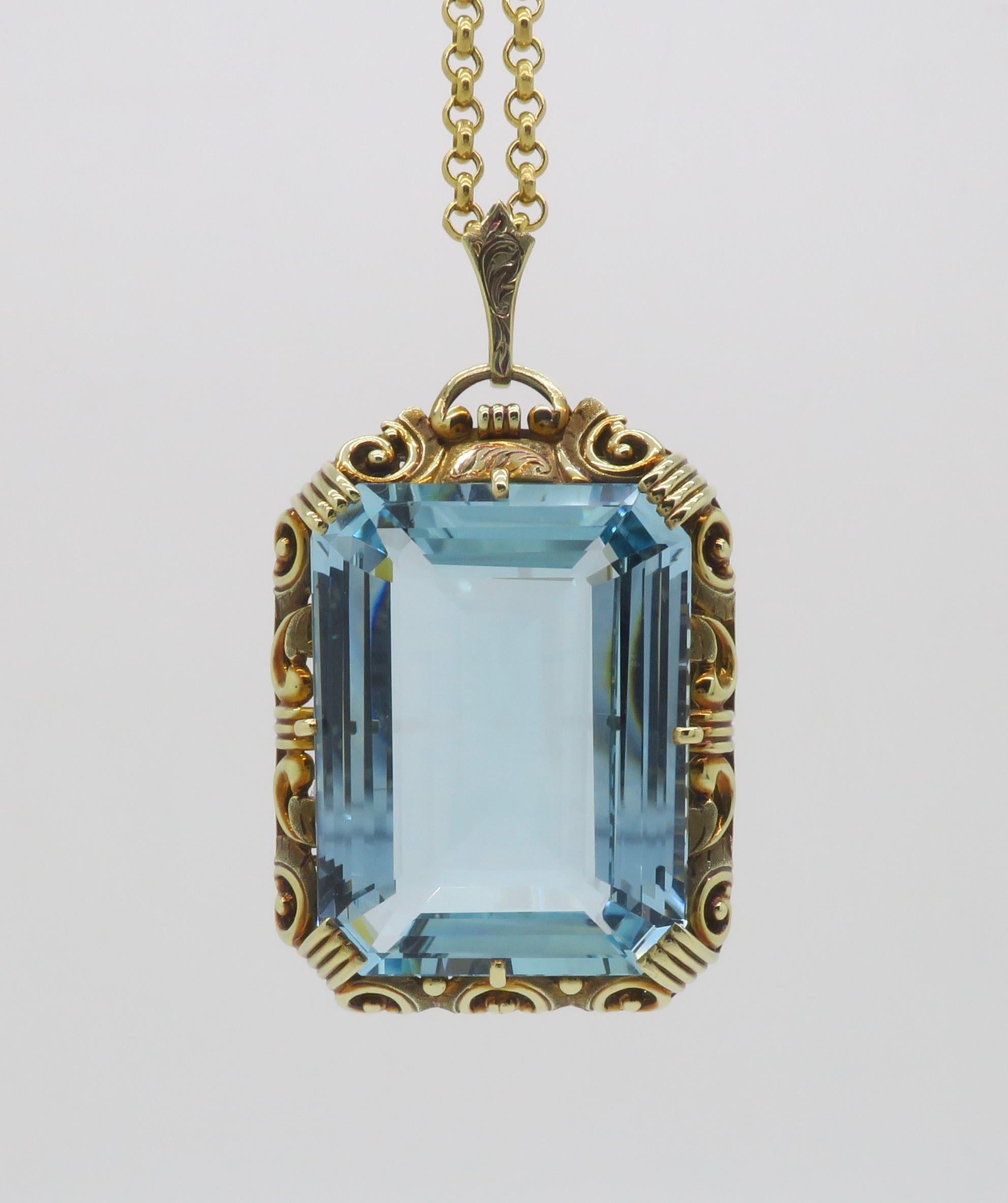 GIA Certified Natural Aquamarine Pendant Necklace For Sale 5
