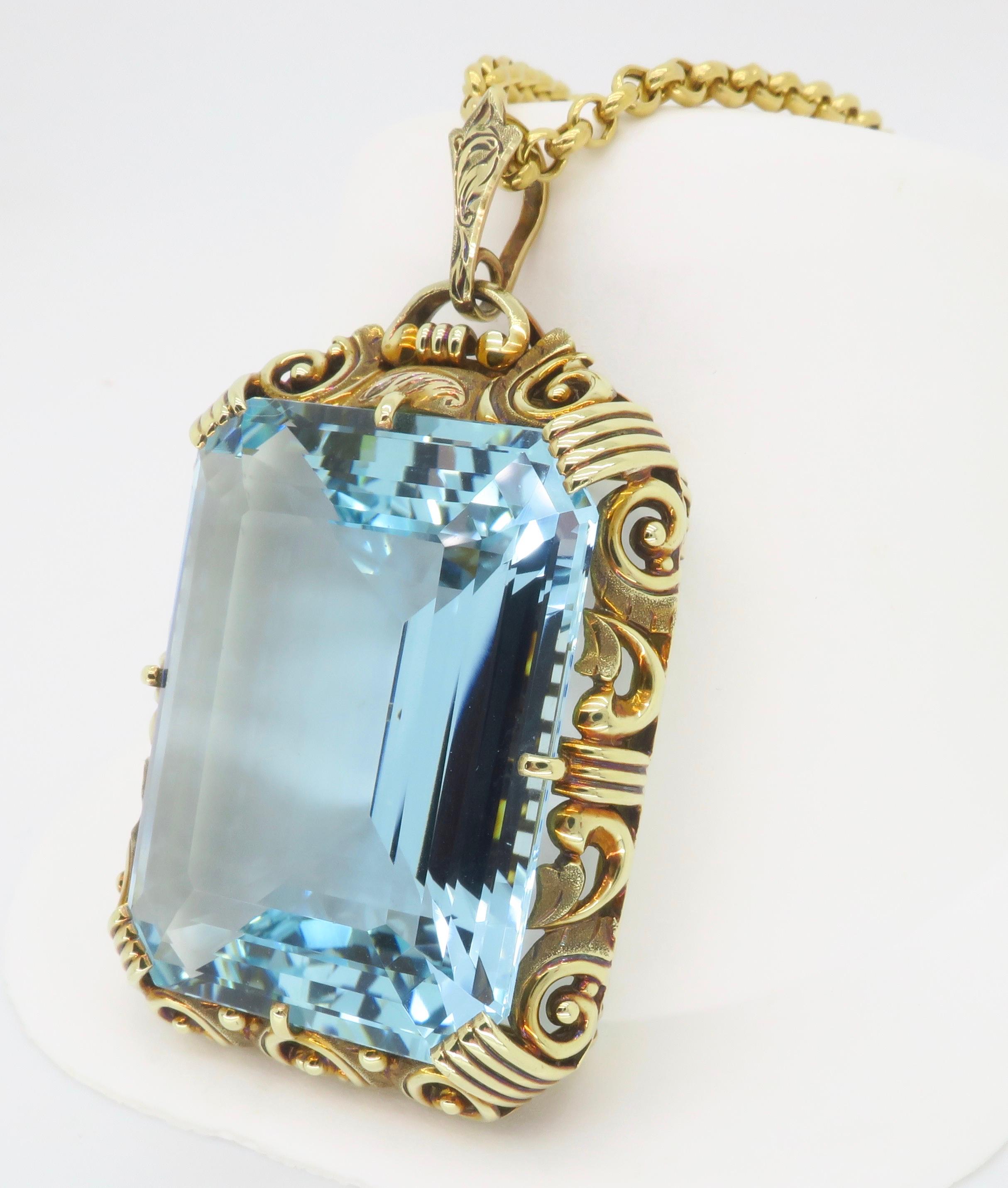 GIA Certified Natural Aquamarine Pendant Necklace In Excellent Condition In Webster, NY