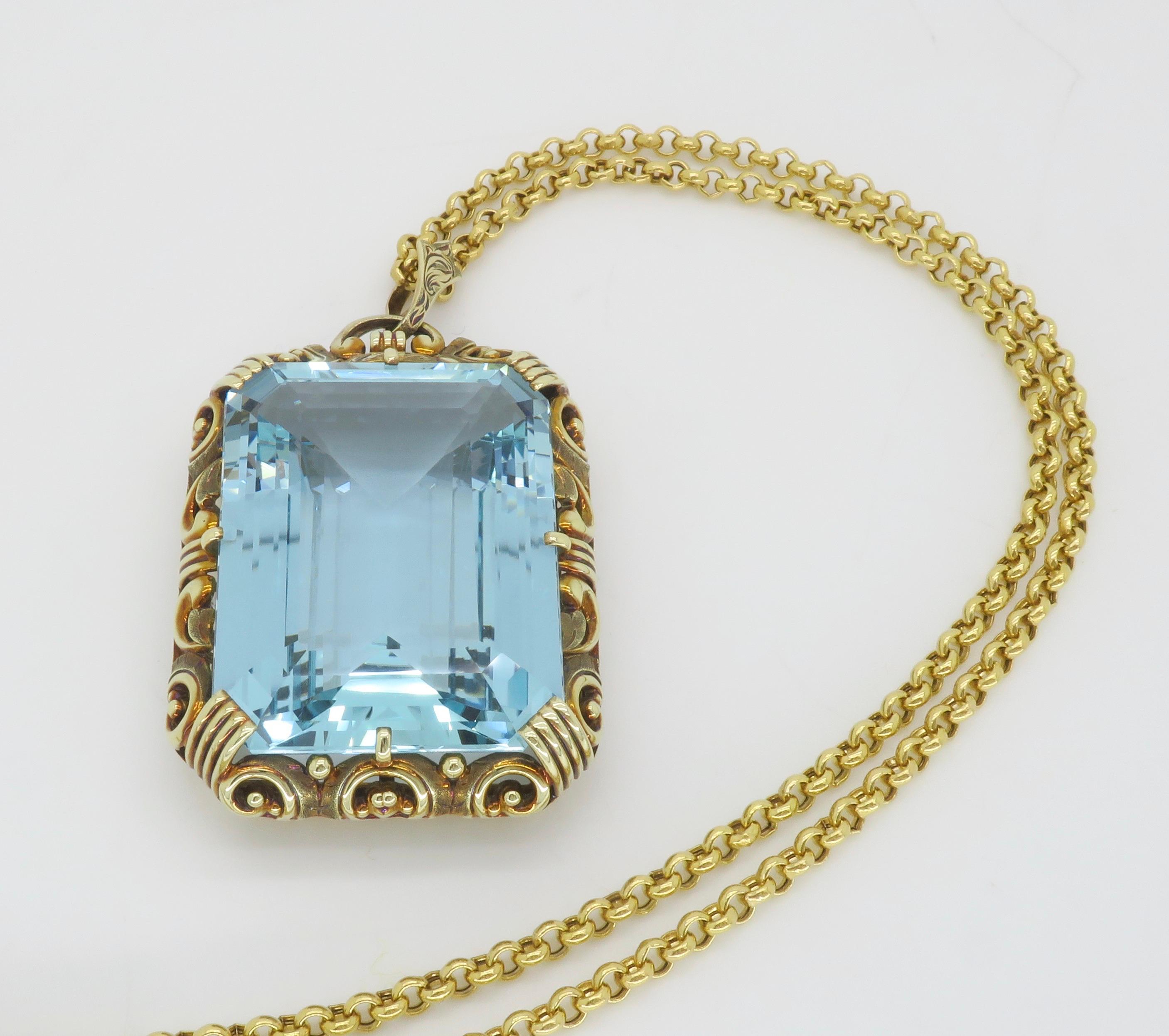 GIA Certified Natural Aquamarine Pendant Necklace For Sale 4