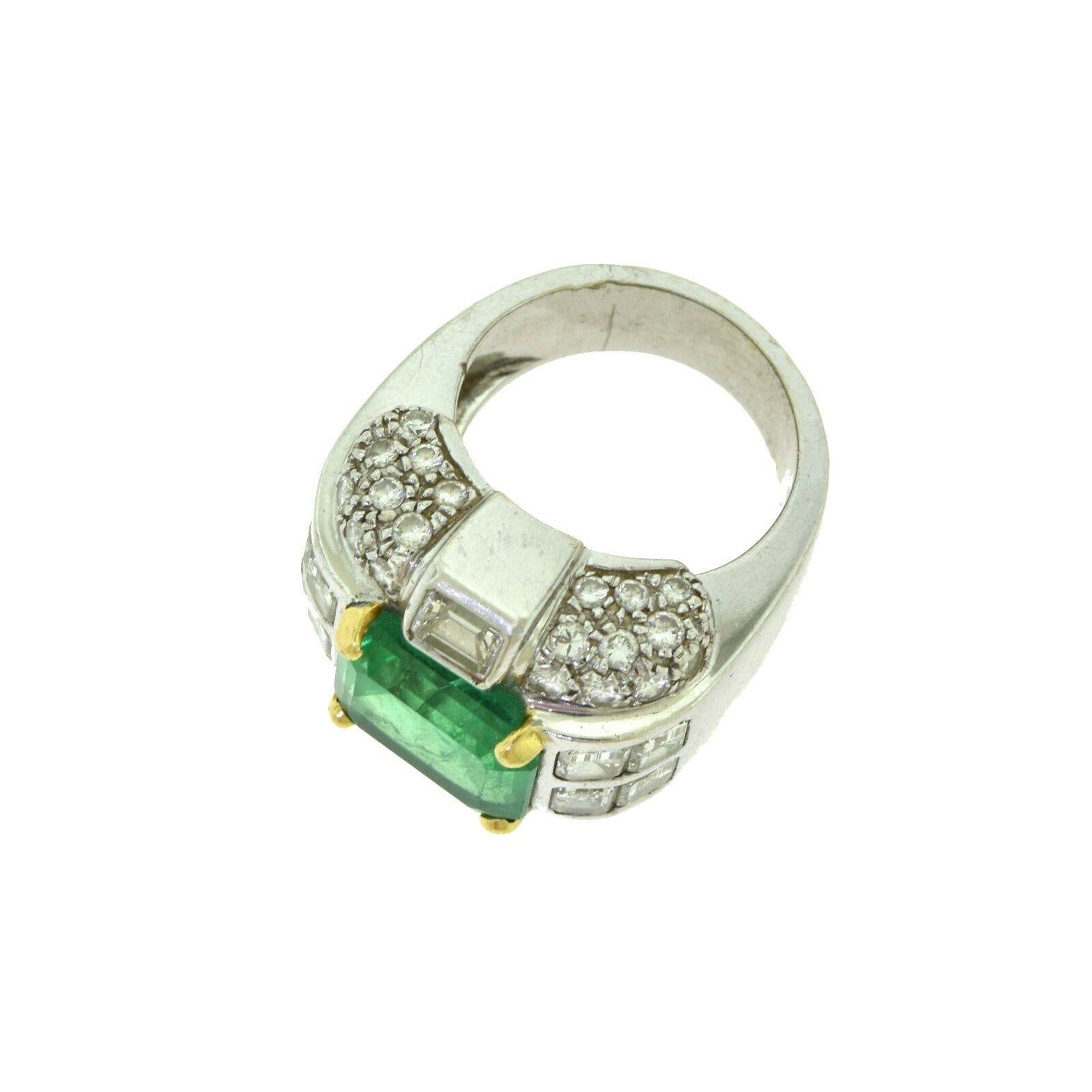 Round Cut GIA Certified Natural Beryl Emerald and Diamond White Gold Art Deco Style Ring