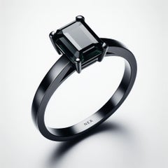 GIA Certified Natural Black Diamond 1 Carat Ring in 18K Black Gold Emerald Cut