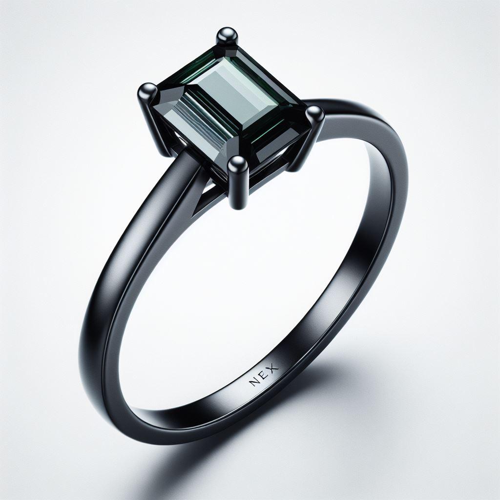 Modern GIA Certified Natural Black Diamond 1 Carat Ring in 18K Black Gold Emerald Cut For Sale
