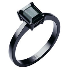 GIA Certified Natural Black Diamond 1 Carat Ring in 18K Black Gold Emerald Cut (Bague en or noir 18 carats avec diamant naturel de 1 carat)
