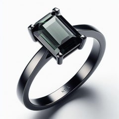 GIA Certified Natural Black Diamond 2 Carat Ring in 18K Black Gold Emerald Cut