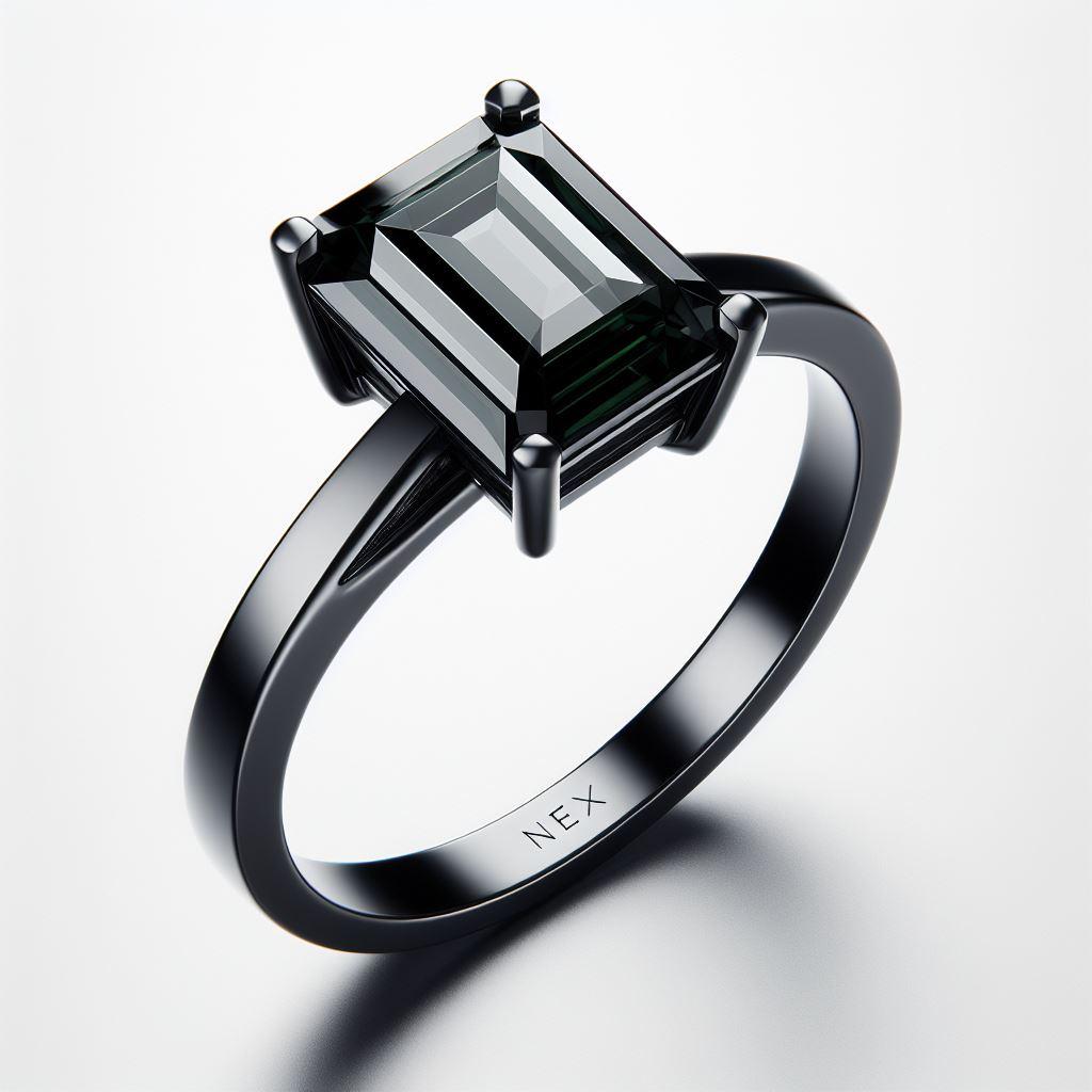 Modern GIA Certified Natural Black Diamond 2 Carat Ring in 18K Black Gold Emerald Cut For Sale