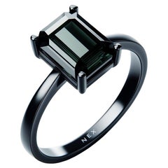 GIA Certified Natural Black Diamond 2 Carat Ring in 18K Black Gold Emerald Cut (bague en or noir 18 carats)