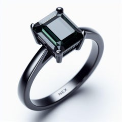 GIA Certified Natural Black Diamond 3 Carat Ring in 18K Black Gold Emerald Cut